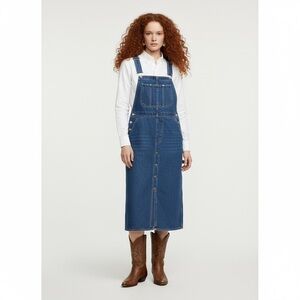 Levi's Tico Denim Jumper Dress Midi Overall Button Front Medium Wash Size M